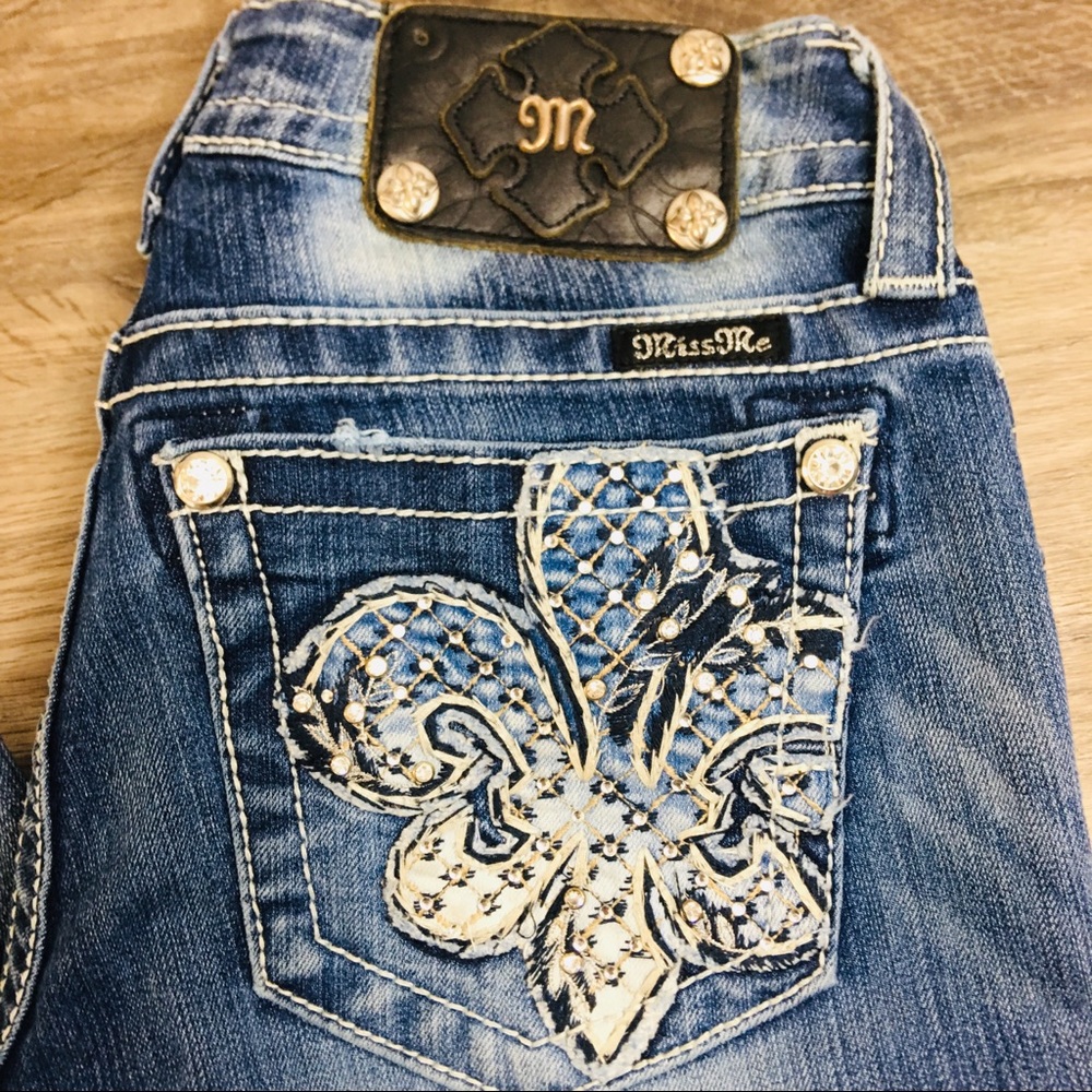 Miss me fleur de lis LONG boot cut jeans